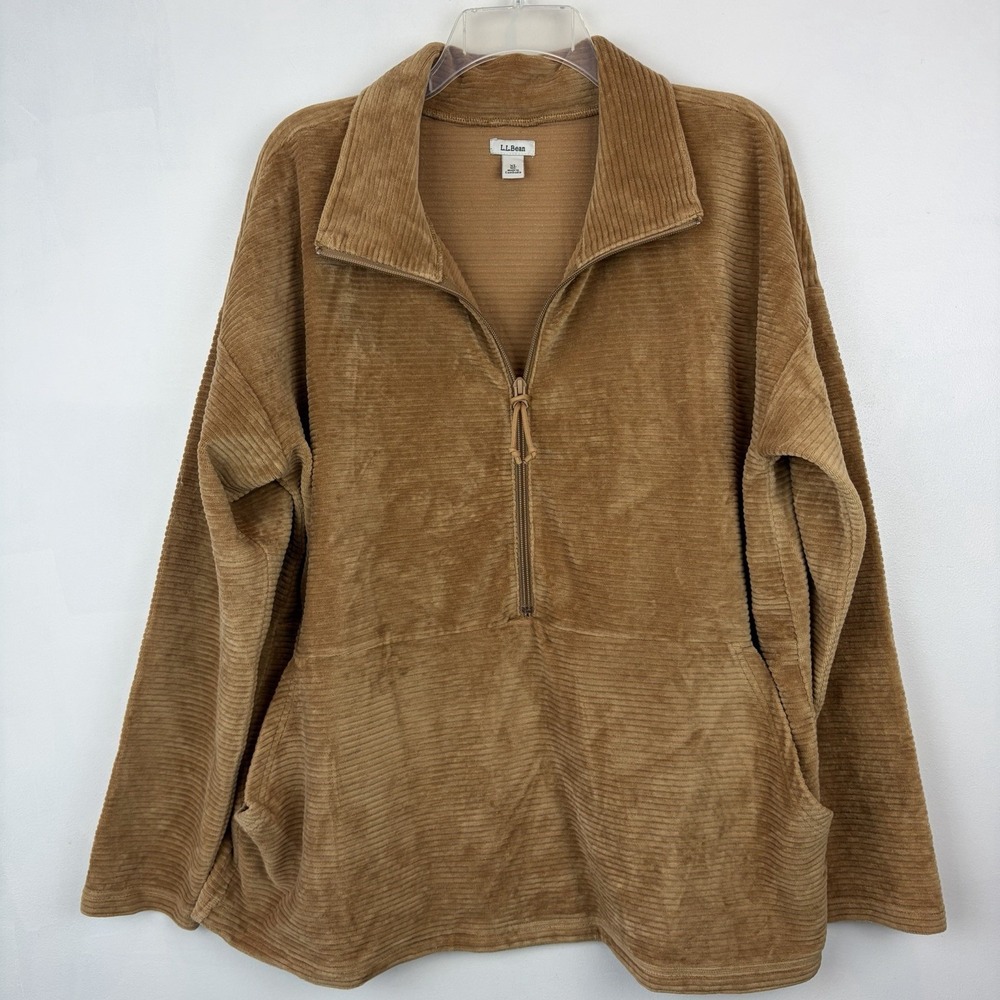 LL Bean Half Zip Pullover Sweatshirt Women SXL Soft Stretch Velour Corduroy Cozy